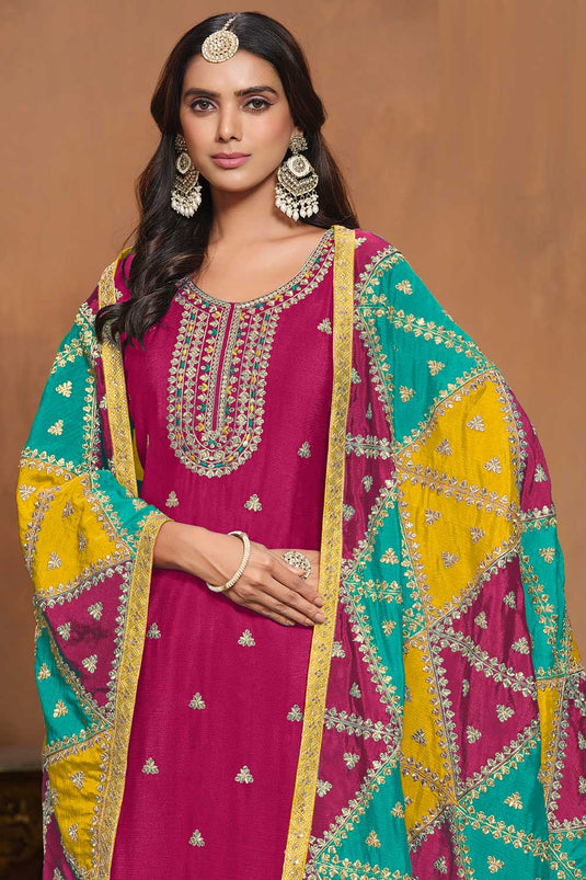 Chinon Fabric Magenta Color Festive Wear Elegant Salwar Suit