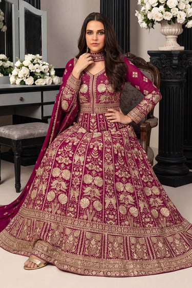 Georgette Magenta Embroidered Readymade Anarkali Salwar Suit