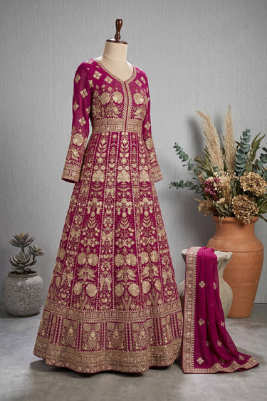 Georgette Magenta Embroidered Readymade Anarkali Salwar Suit