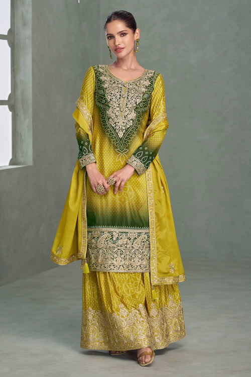 Yellow Embroidered Readymade Palazzo Salwar Suit