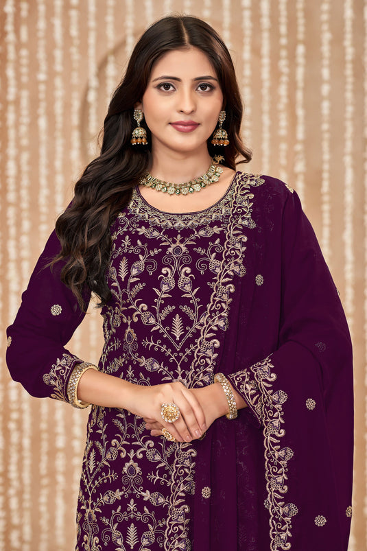 Georgette Fabric Purple Color Function Wear Winsome Salwar Suit