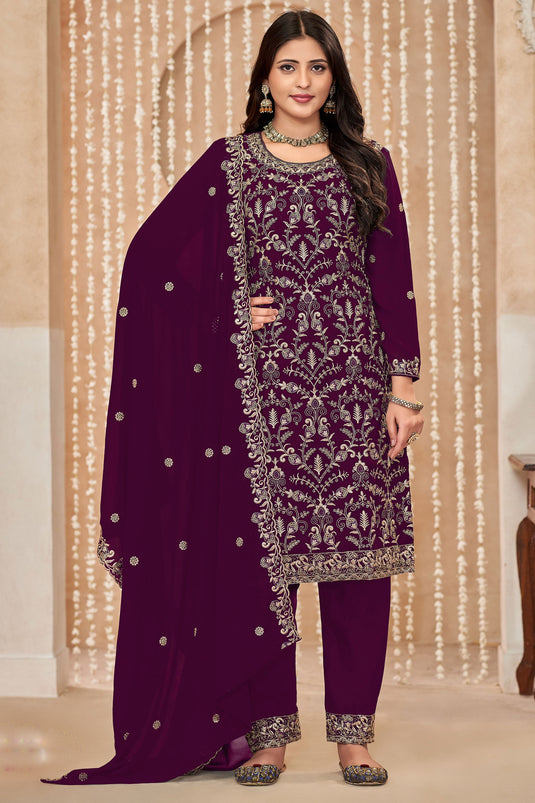 Georgette Fabric Purple Color Function Wear Winsome Salwar Suit