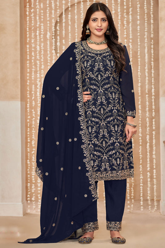 Navy Blue Color Georgette Fabric Function Wear Tempting Salwar Suit