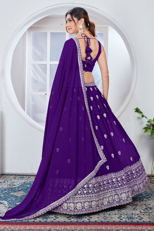 Georgette Fabric Purple Color Delicate  Sequins Work Lehenga
