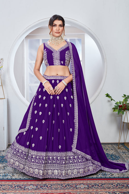 Georgette Fabric Purple Color Delicate  Sequins Work Lehenga