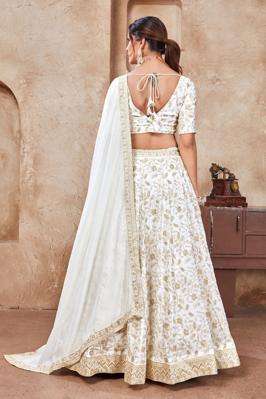 Engaging White Color Fancy Fabric Lehenga With Sequins Work
