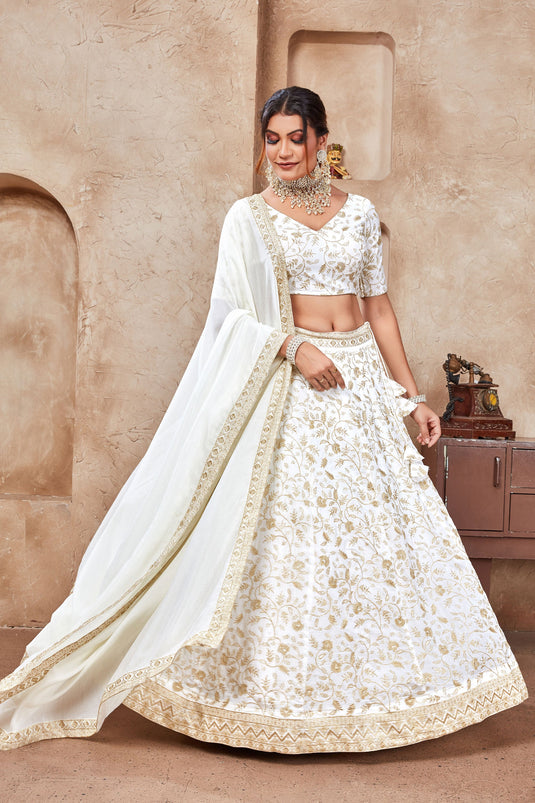 Engaging White Color Fancy Fabric Lehenga With Sequins Work