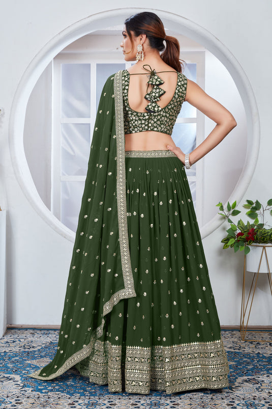 Amazing Sequins Work On Green Color Georgette Fabric Lehenga