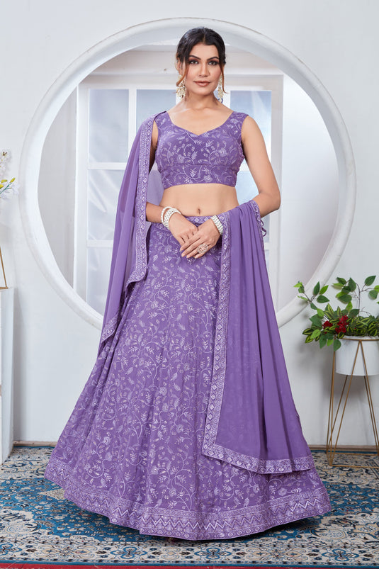 Trendy Georgette Fabric Lavender Color Lehenga With Sequins Work