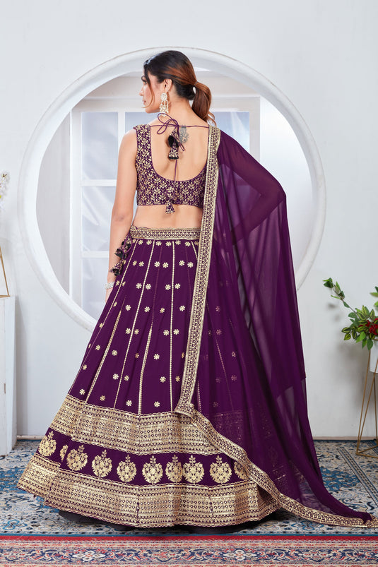 Sequins Work On Georgette Fabric Purple Color Gorgeous Lehenga