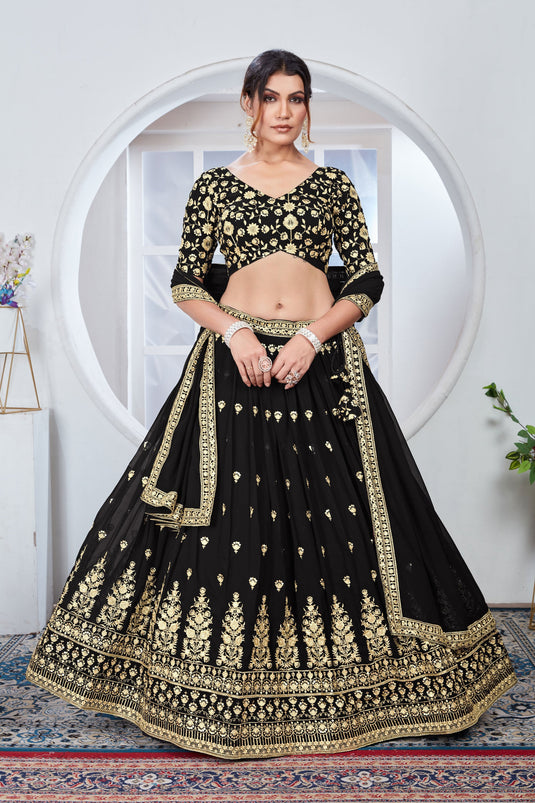 Graceful Georgette Fabric Black Color Lehenga With Sequins Work