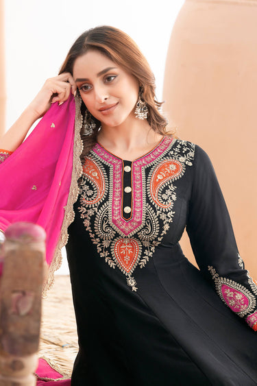 Black Color Chinon Fabric Readymade Palazzo Suit