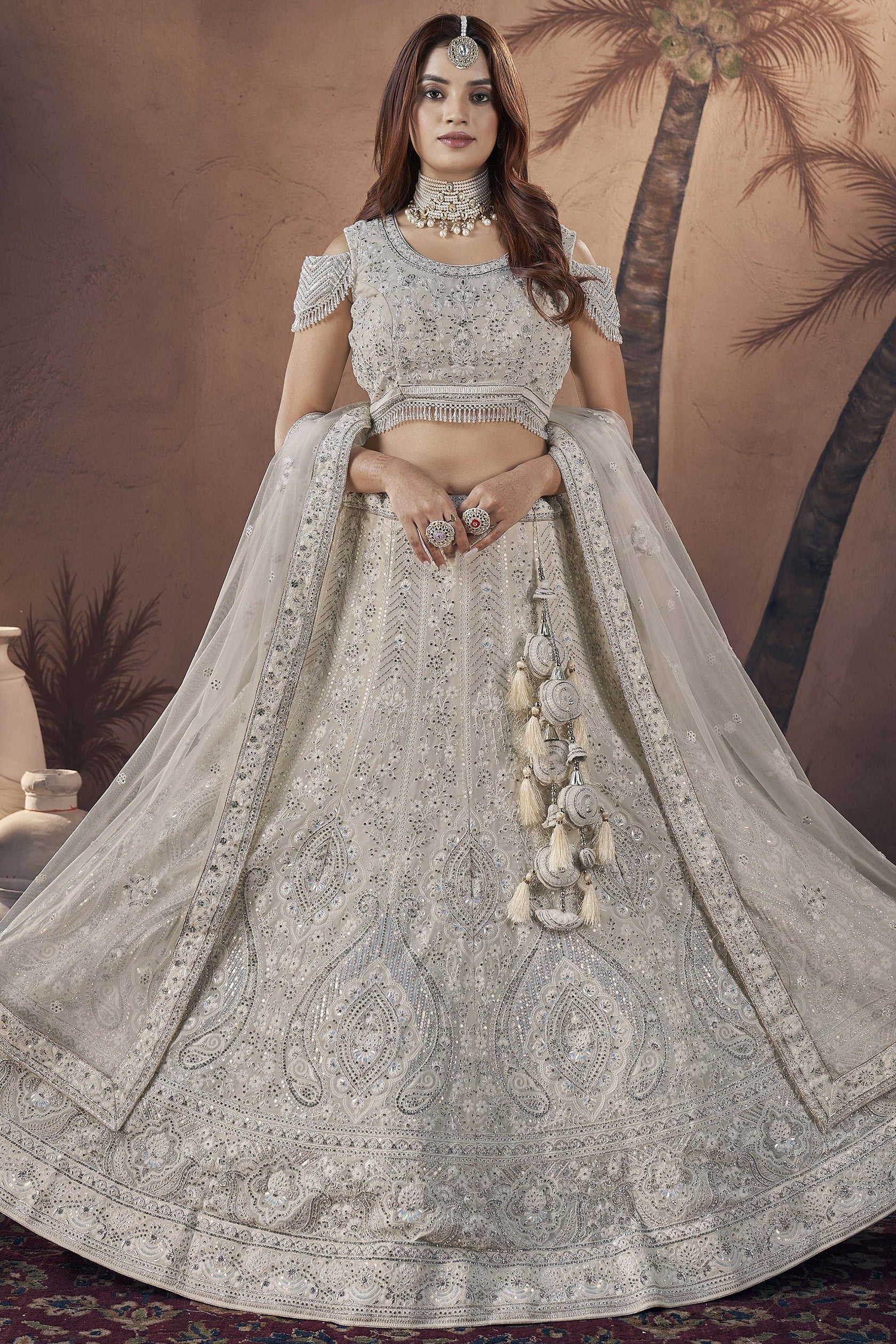 Offwhite Georgette Lehenga with  Sequins  Thread Work main image 0