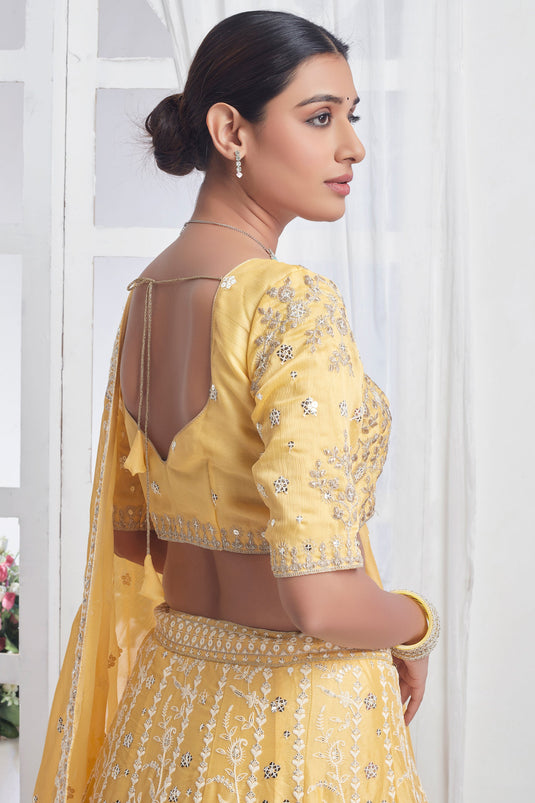 Yellow Color Charismatic Sequins Work Chiffon Fabric Lehenga