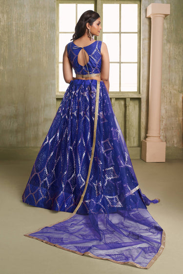 Fancy Blue Net Sequins Work Traditional Sangeet Wear Lehenga Choli