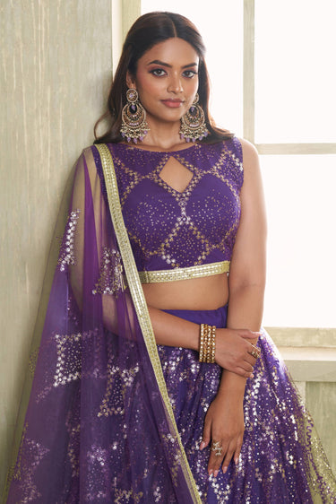 Trendy Purple Sangeet Wear Designer Lehenga Choli