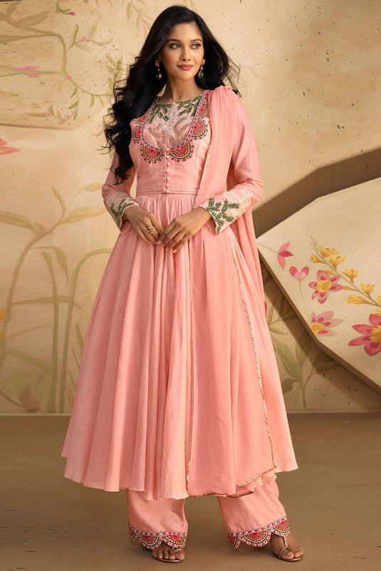 Sushrii Mishraa Art Silk Fabric Pink Color Elegant Anarkali Suit