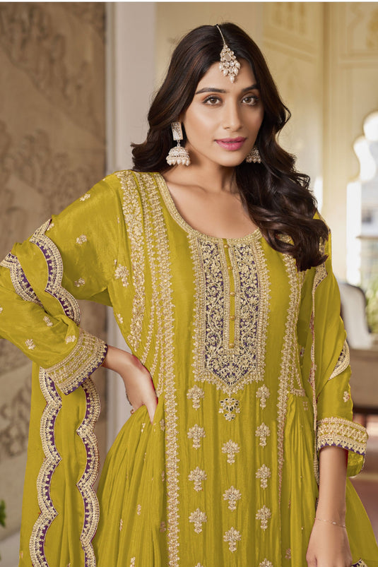 Trendy Chinon Fabric Yellow Color Readymade Palazzo Suit