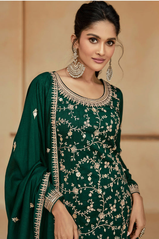 Sushrii Mishraa Amazing Green Color Readymade Art Silk Palazzo Suit
