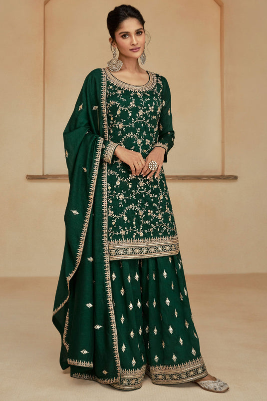 Sushrii Mishraa Amazing Green Color Readymade Art Silk Palazzo Suit