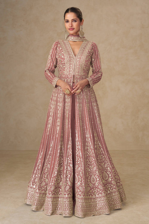 Pink Festive Wear Chinon Silk Embroidered Readymade Anarkali Suit