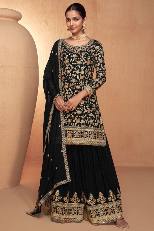 Function special Black Chinon Fabric Readymade Palazzo Suit