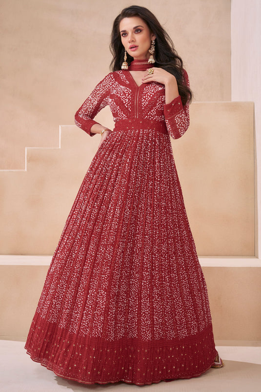 Eugeniya Belousova Incredible Georgette Fabric Maroon Color Anarkali Suit