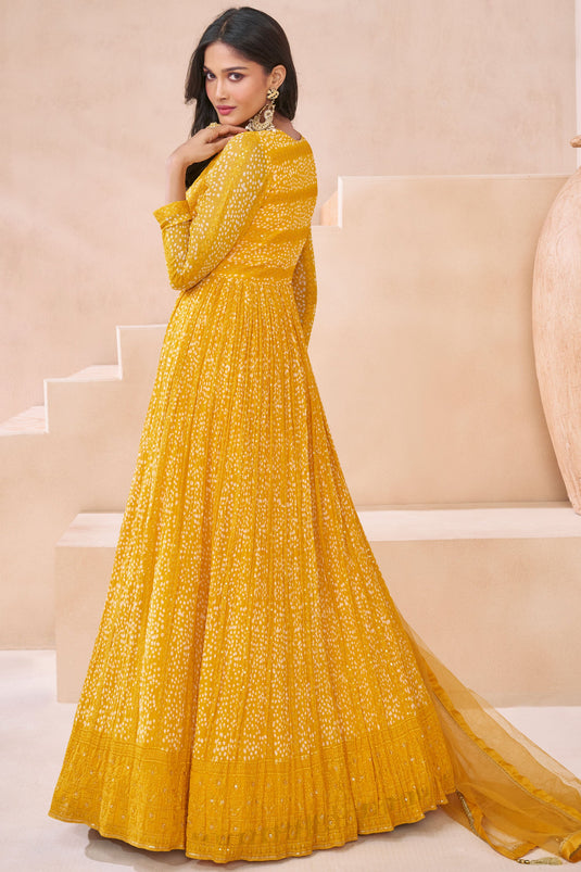 Sushrii Mishraa Engaging Yellow Color Georgette Fabric Anarkali Suit