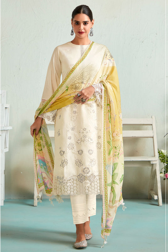 Tempting Muslin Fabric Off White Color Function Wear Salwar Suit