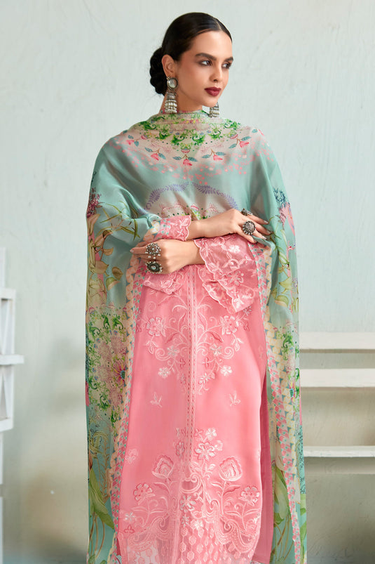 Engaging Peach Color Muslin Fabric Function Wear Salwar Suit
