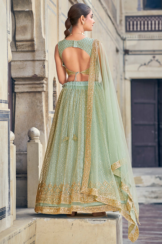 Net Fabric Function Wear Sea Green Color Phenomenal Lehenga