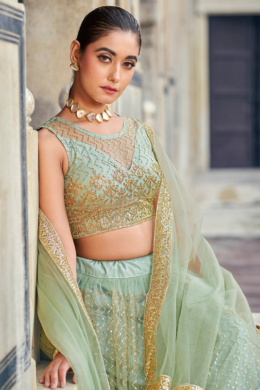 Net Fabric Function Wear Sea Green Color Phenomenal Lehenga