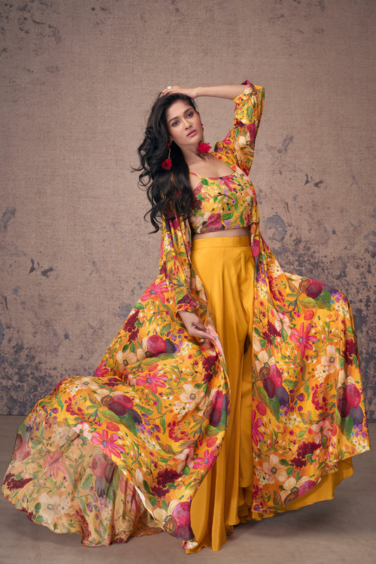 Sushrii Mishraa Yellow Color Crepe Silk Charming Readymade Palazzo Suit With Koti