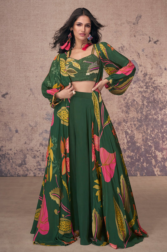 Vartika Singh Crepe Silk Green Color Attractive Readymade Palazzo Suit With Koti