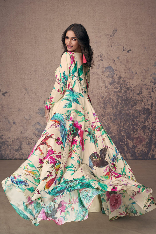 Vartika Singh White Color Crepe Silk Beautiful Readymade Palazzo Suit With Koti