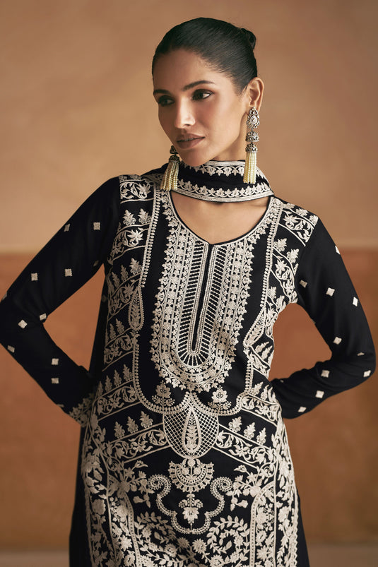 Vartika Singh Chinon Fabric Black Color Function Wear Palazzo Suit
