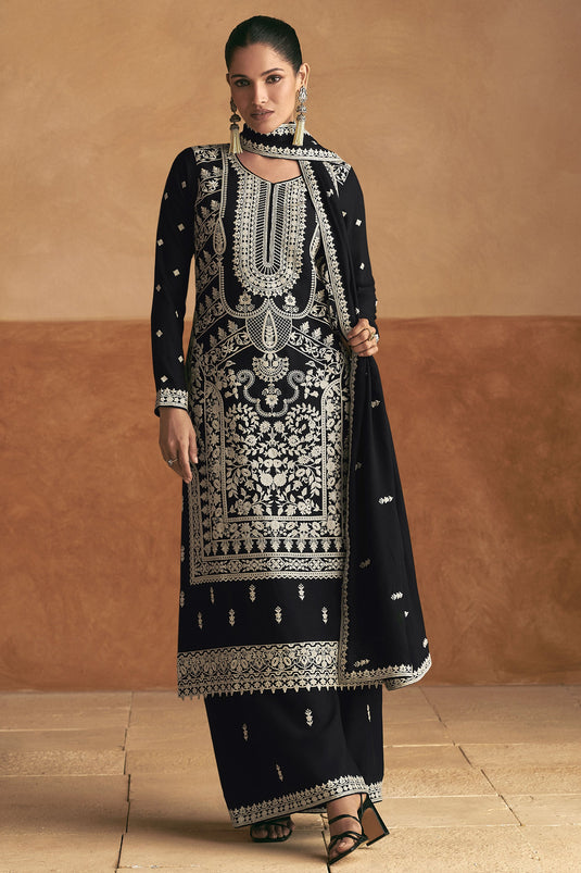 Vartika Singh Chinon Fabric Black Color Function Wear Palazzo Suit