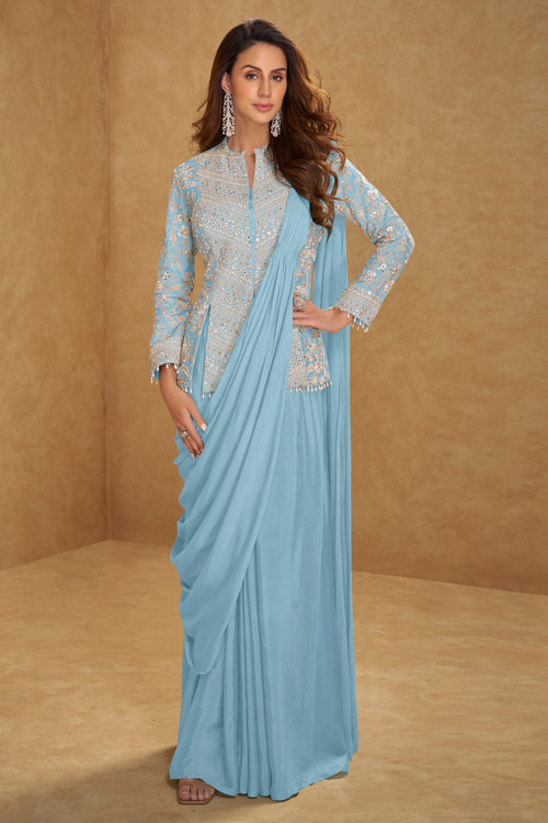 Sophisticated Indo Western Fusion Saree With Embroidered Overlay Jacket