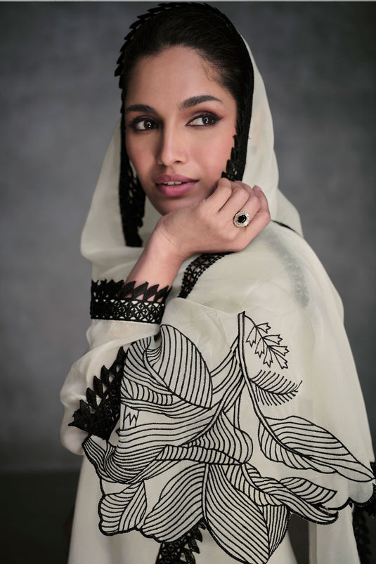 Vartika Singh Entrancing Organza Fabric Readymade Salwar Suit In White Color