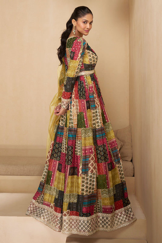 Sushrii Mishraa Multi Color Glorious Readymade Georgette Gown With Dupatta