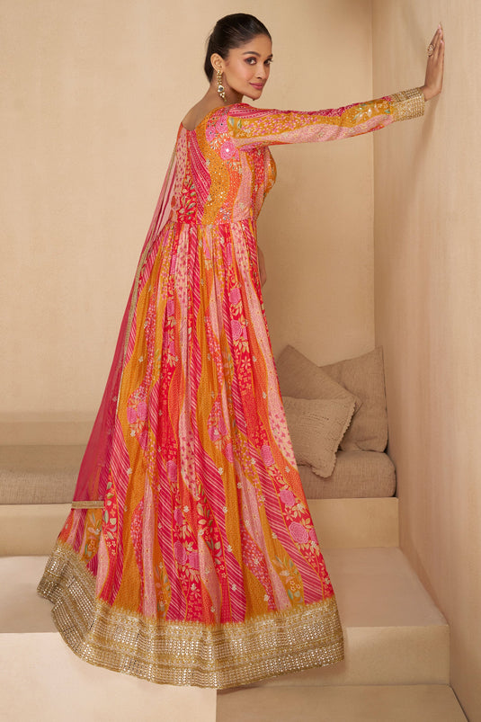 Sushrii Mishraa  Charismatic Readymade Georgette Gown With Dupatta In Multi Color
