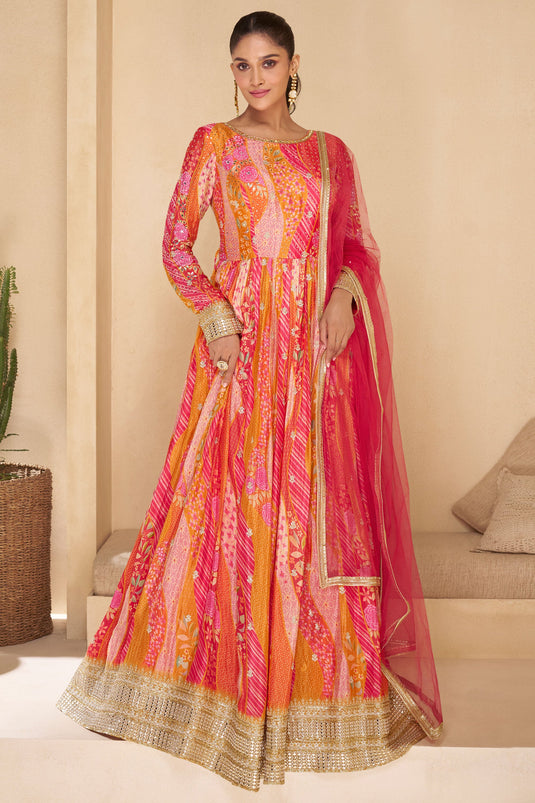 Sushrii Mishraa  Charismatic Readymade Georgette Gown With Dupatta In Multi Color