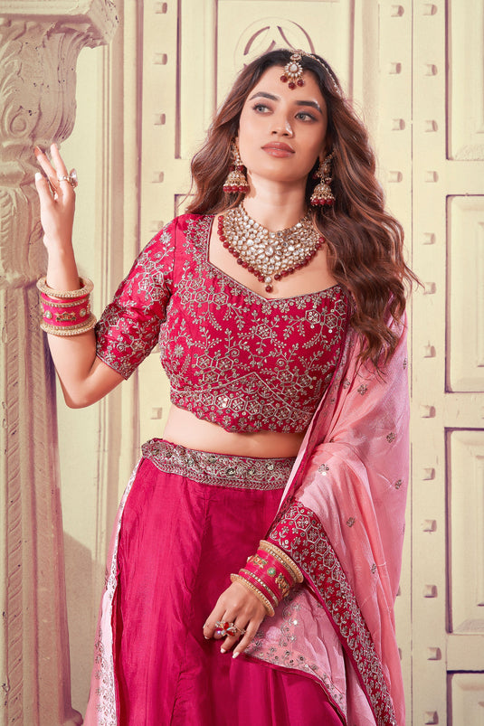 Ingenious Sequins Work Pink Color Viscose Fabric Designer Lehenga