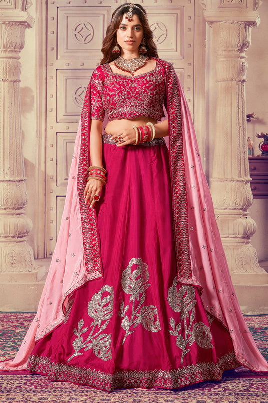 Ingenious Sequins Work Pink Color Viscose Fabric Designer Lehenga