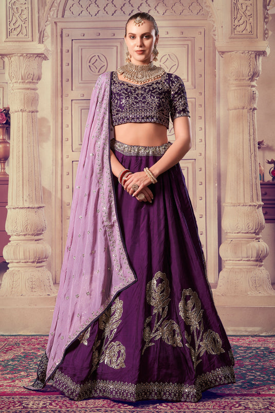 Phenomenal Sequins Work Wine Color Viscose Fabric Designer Lehenga