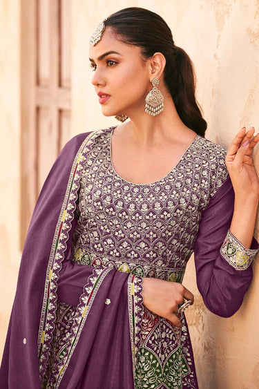 Lavender Color Chinon Fabric Beautiful Readymade Palazzo Suit