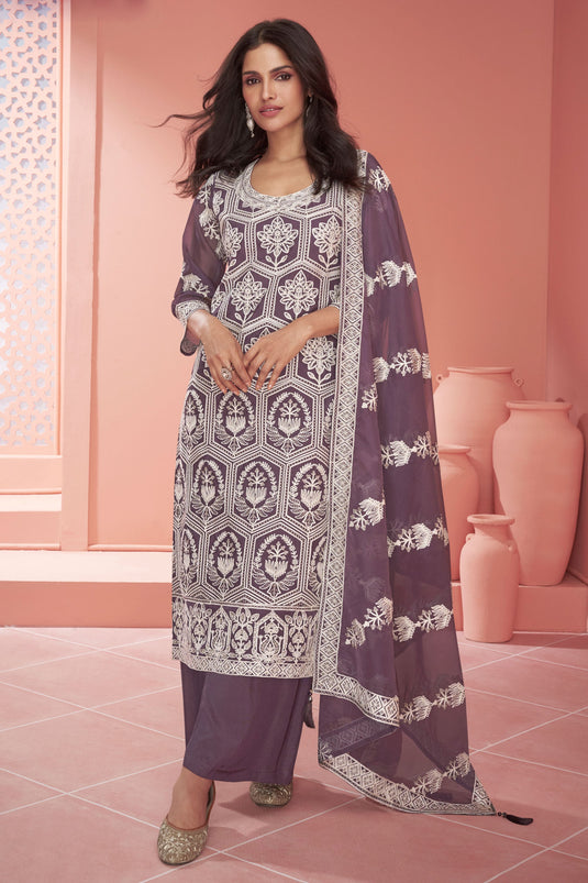 Vartika Singh Alluring Organza Fabric Lavender Color Palazzo Suit