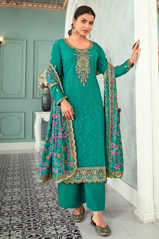 Classic Sea Green Color Festive Wear Salwar Suit In Georgette Fabric