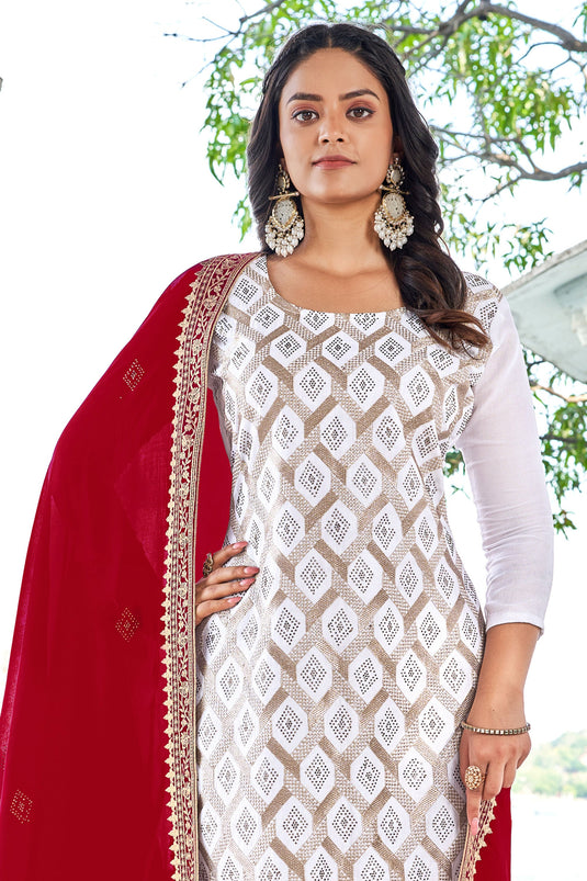 Incredible Fancy Fabric Off White Color Festive Wear Salwar Suit