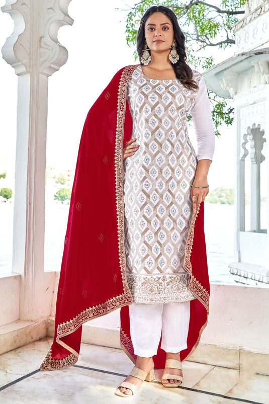 Incredible Fancy Fabric Off White Color Festive Wear Salwar Suit